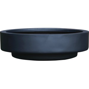Anthrazitfarbene, runde Fiberglas Pflanzschale mit matter Oberfläche, 30 cm Durchmesser.