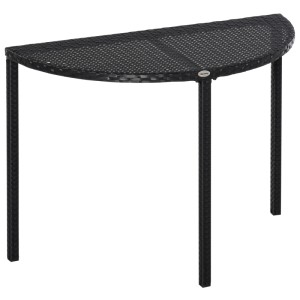 Schwarzer Outsunny Rattan Beistelltisch aus Polyrattan und Metall, halbrunde Form. Gartentisch für Balkon und Terrasse.