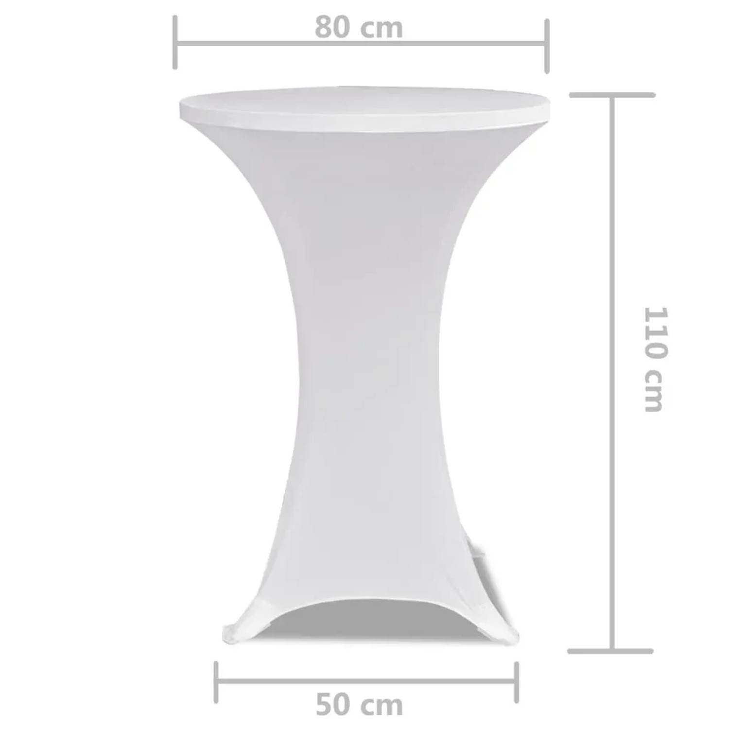 2er-Set weiße Stretch-Tischhussen für Stehtische Ø80cm, ideal für Partys und Empfänge.