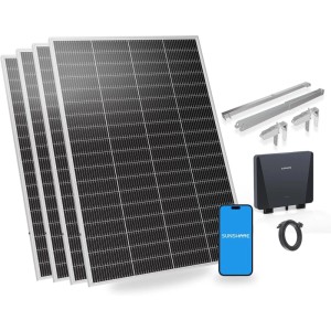 SUNSHARE Ray Lite 800W Balkonkraftwerk mit Solarmodulen, Halterung, Wechselrichter und Zubehör.