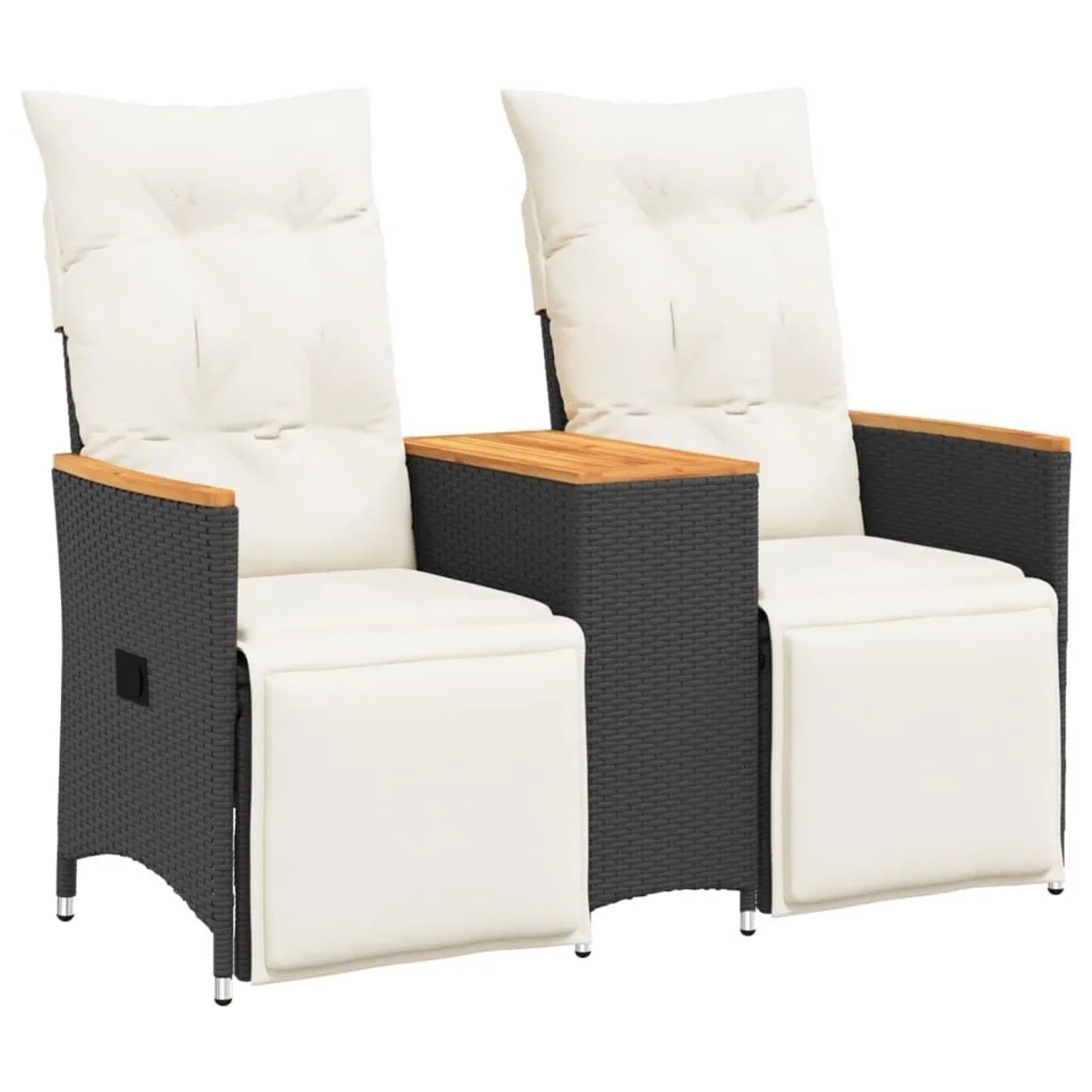 Thumbnail - vidaXL Gartensofa 2-Sitzer Verstellbar mit Tisch Schwarz Poly Rattan 365722