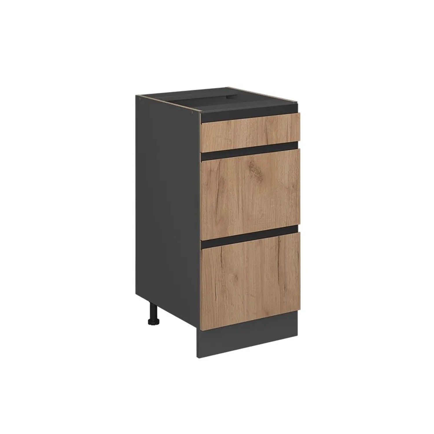 Vicco Küchenunterschrank R-Line Goldkraft Eiche Anthrazit 40 cm J-Shape mit Schubladen ohne Arbeitsplatte
