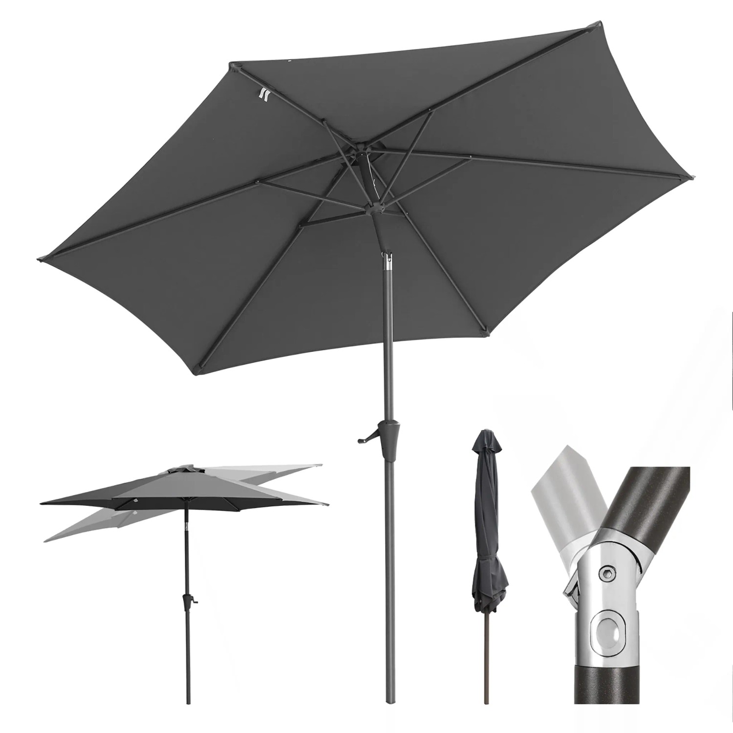 Sekey Sonnenschirm UV Schutz 50 Gartenschirm 270cm Kurbelschirm Neigbar Polyester Alu