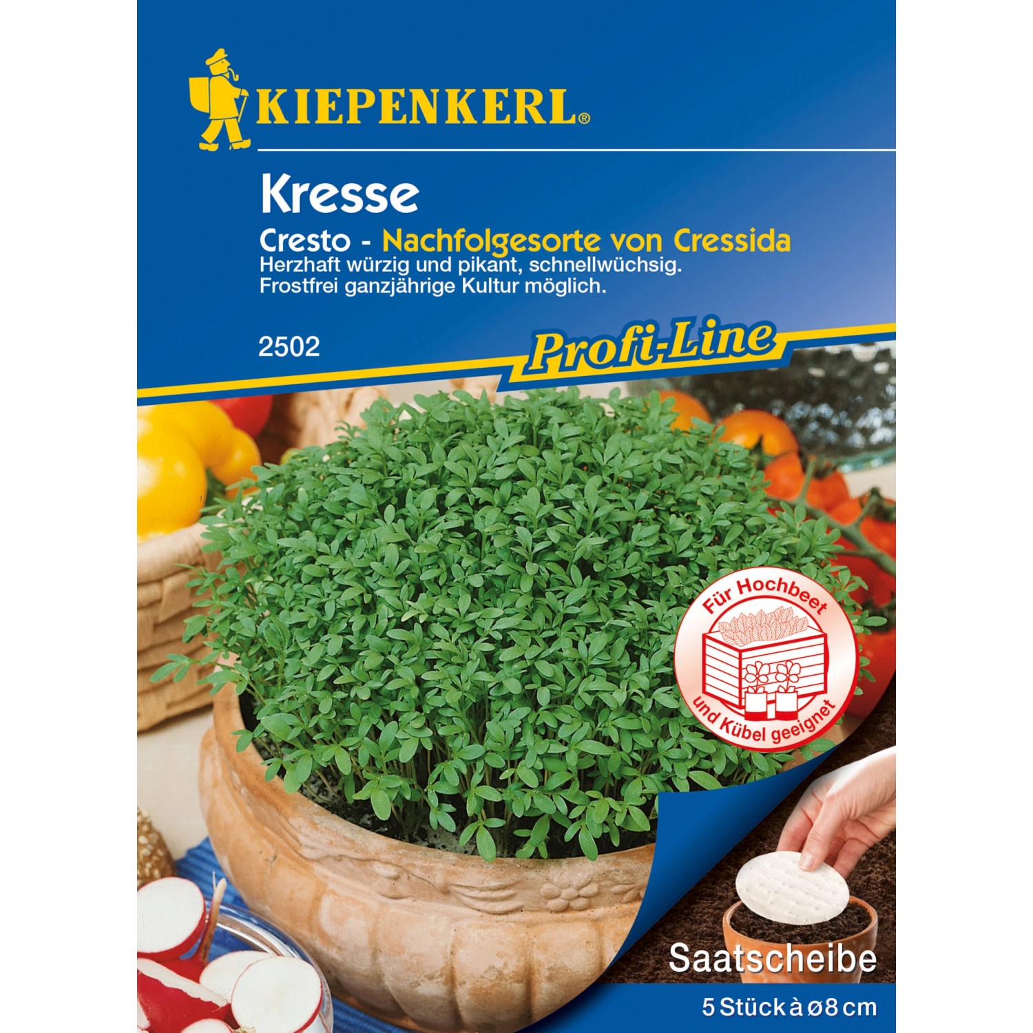 Kiepenkerl Kresse Cresto Saatscheibe im Topf, frische Kräuter für Küche und Garten.