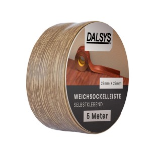 Dalsys Weichsockelleiste, selbstklebend, 5m, dunkle Eiche. Flexible Fußbodenleiste für saubere Abschlüsse.