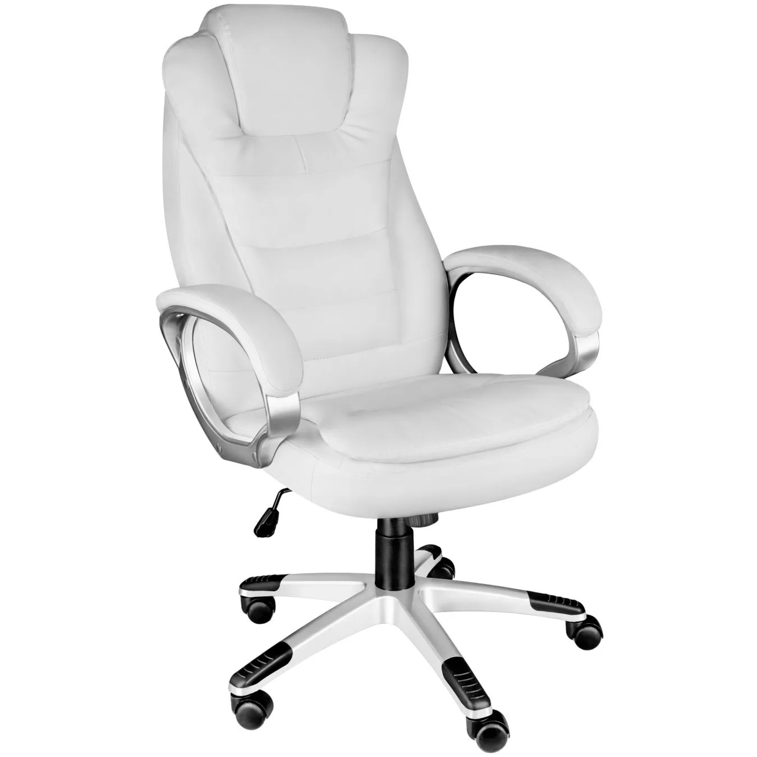 Tectake Bürostuhl Zulu 360° Drehbar und Stufenlos Höhenverstellbar Mit Gepolsterten Armlehnen  53 x 53 x 55 cm Weiß