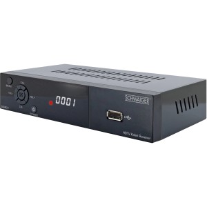 Schwaiger Receiver DVB-C Full HD 1080p FTA, Kabelreceiver in Schwarz mit USB-Anschluss.