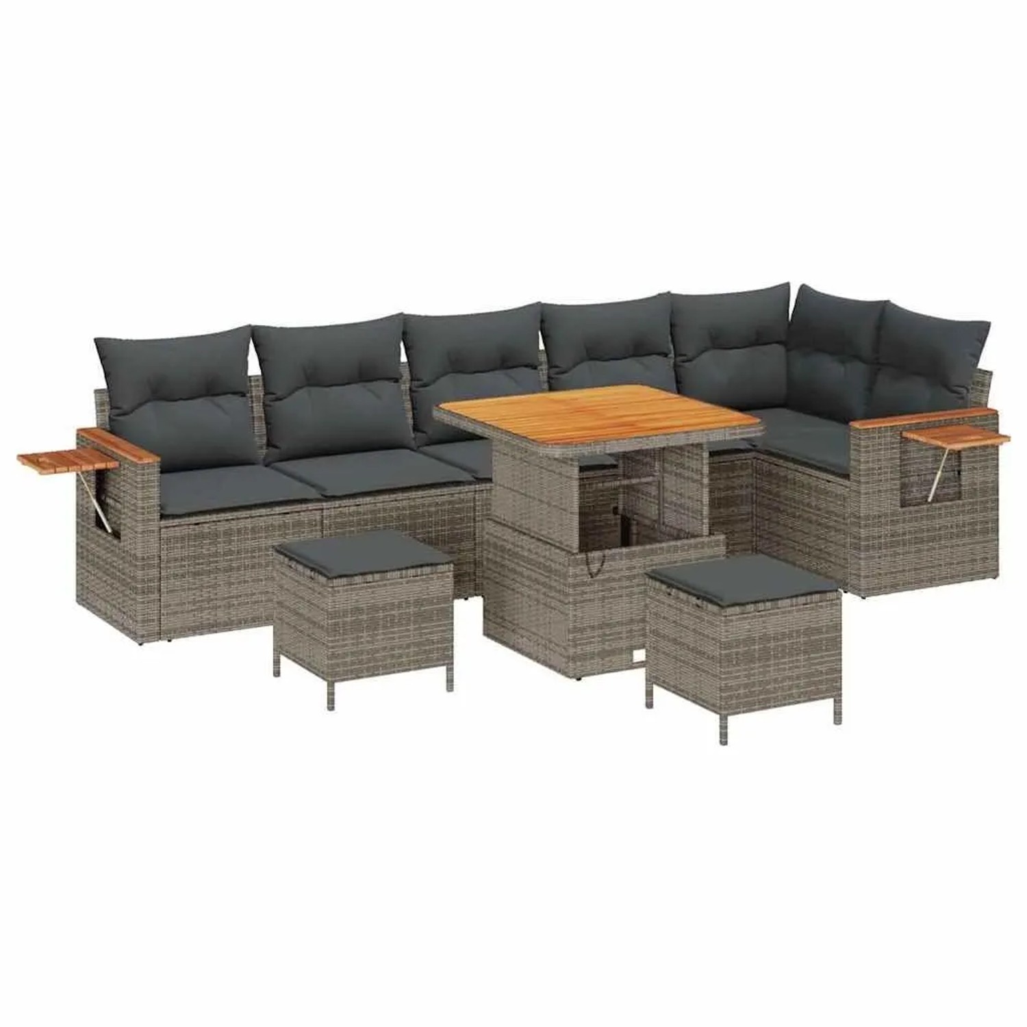 vidaXL Gartensofa-Set mit Kissen 11 Stk Grau Poly-Rattan 3365143