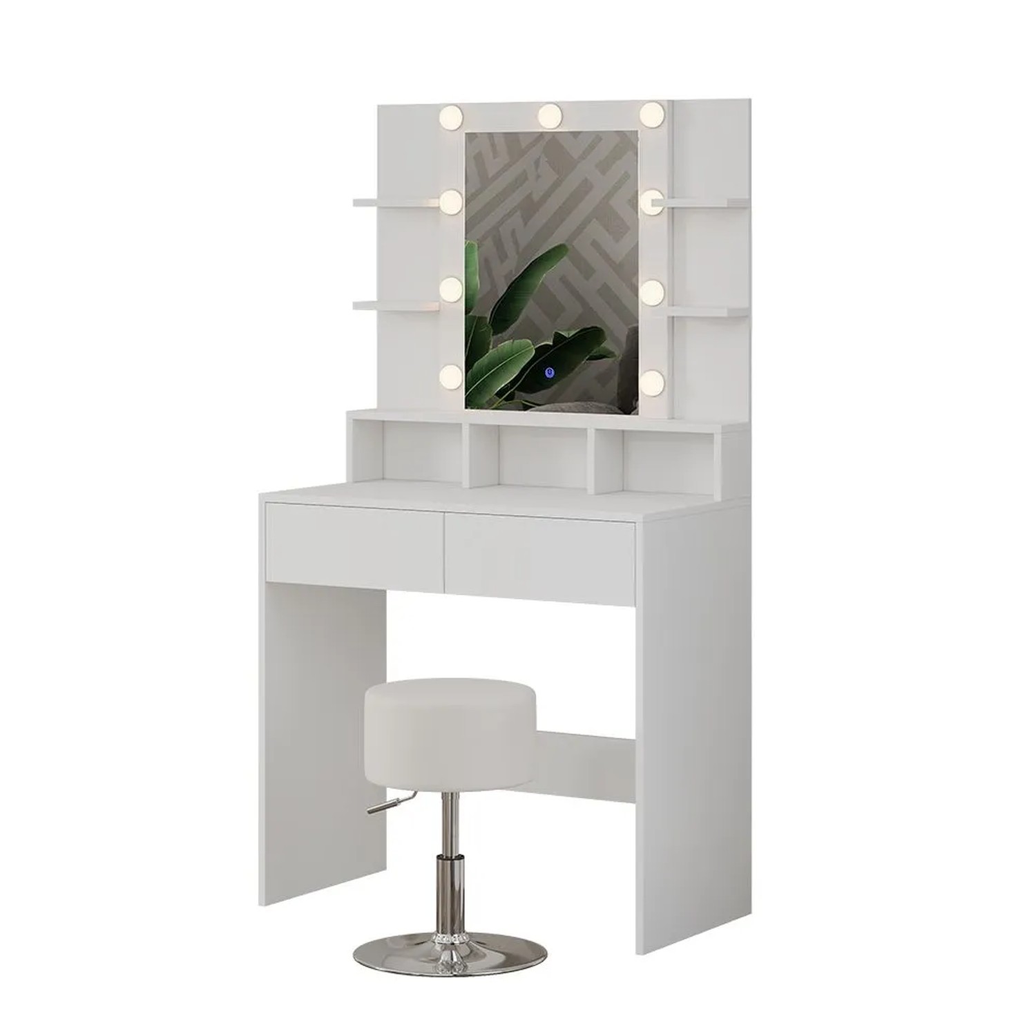Vicco Schminktisch Taylor Weiß 80 x 147 mit Spiegel, LED-Beleuchtung und Hocker