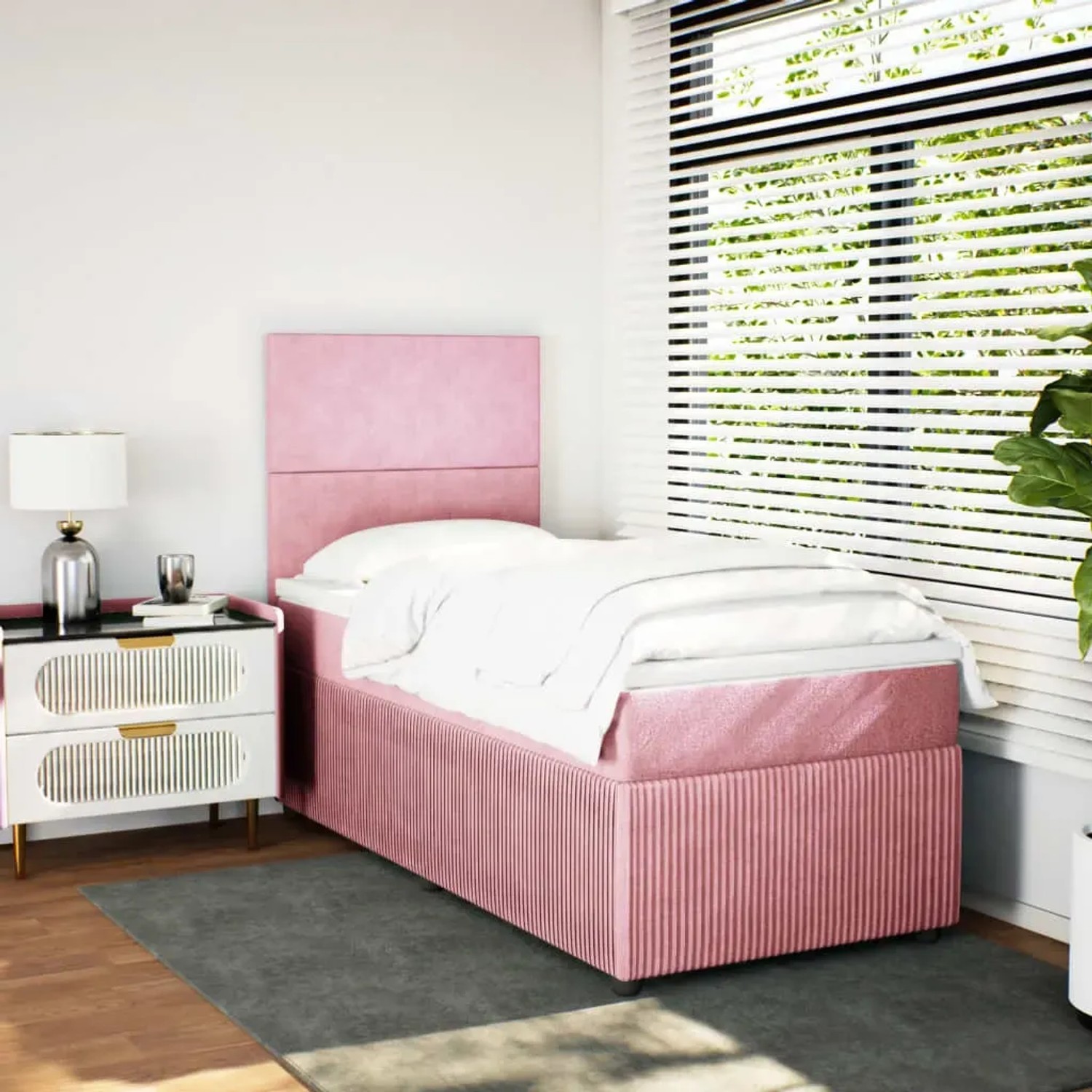 Rosa vidaXL Boxspringbett 100x200 cm mit Matratze und Kopfteil aus Samt.