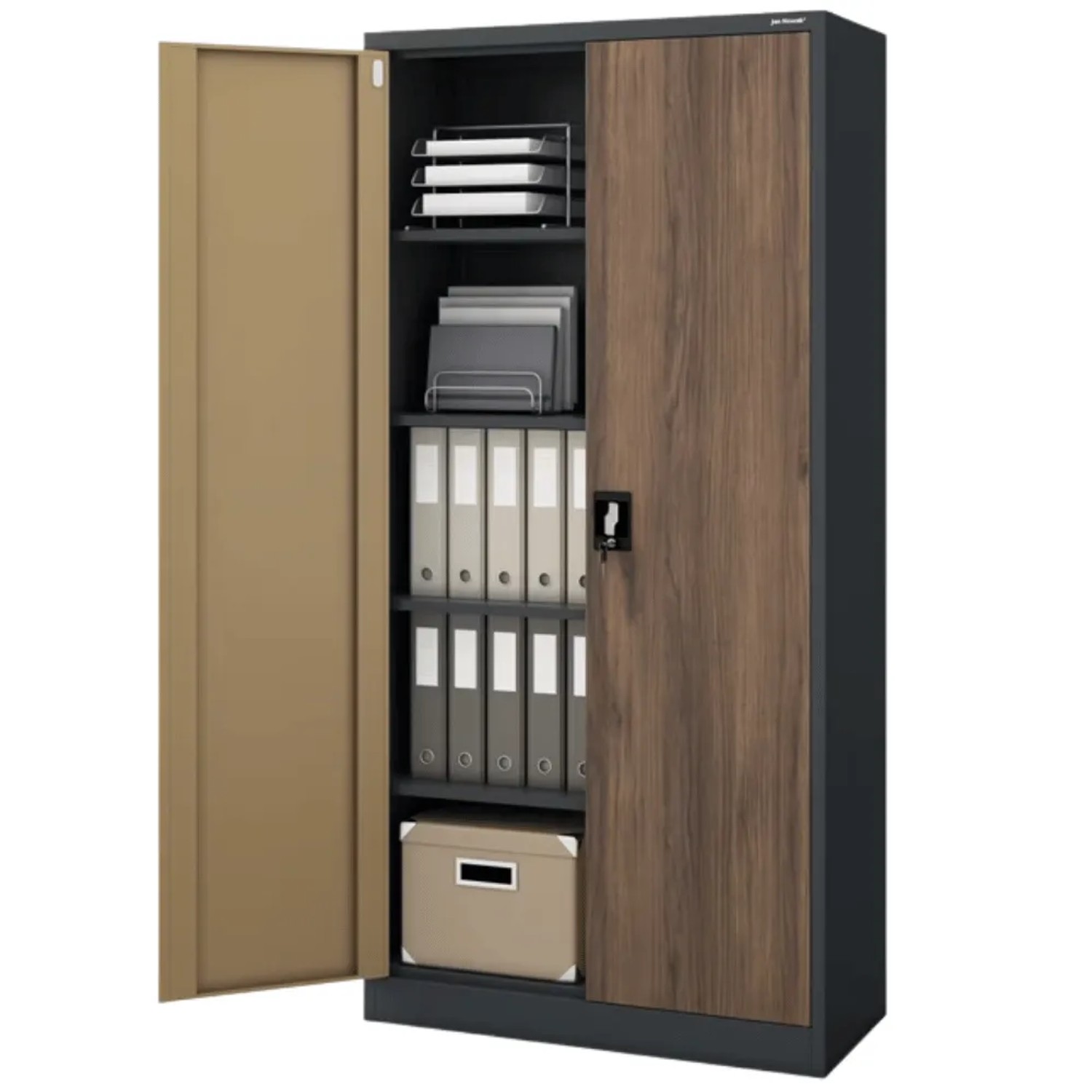 JAN NOWAK Aktenschrank Abschließbar JAN mit Flügeltüren 185 x 90 x 40 cm Anthrazit-Nussbaum