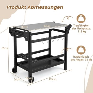 Costway Grillwagen Outdoor mit Gewürztablett & Weinflaschenregal
