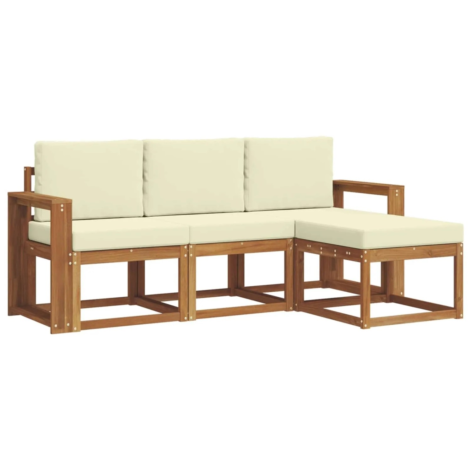 vidaXL Outdoor-Sofagarnitur mit Kissen 4 Stk Natur und Creme 3366223
