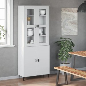 Weißer vidaXL VIKEN Highboard-Aufsatz mit Glastüren, schwarzen Griffen und drei Böden. Für Sideboards.
