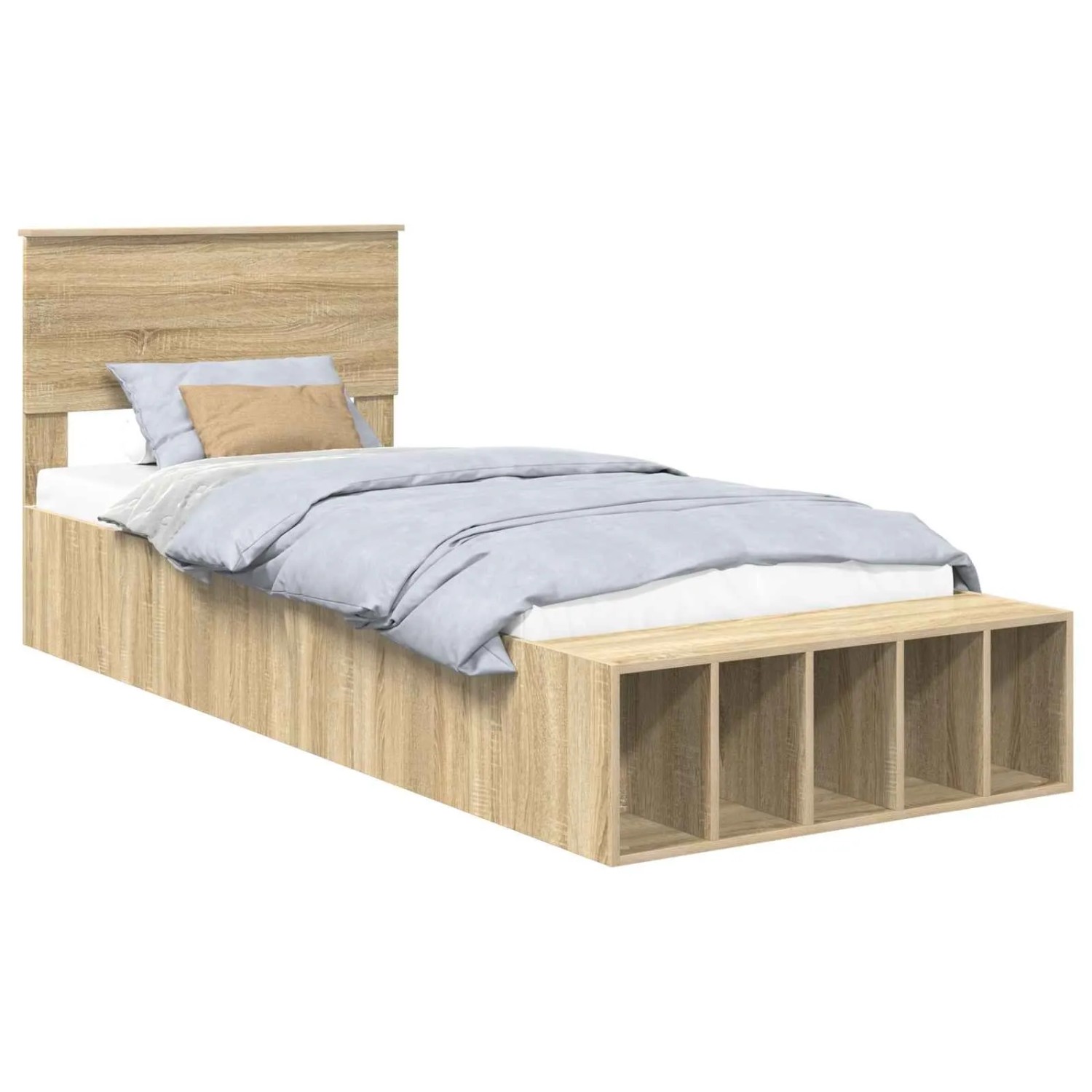 vidaXL Bettrahmen mit Regal Sonoma-Eiche 75 x 190 cm Holzwerkstoff 3408419