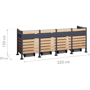 Westmann Mülltonnenverkleidung Planum für 4 Tonnen (je 240 l) in Holzoptik. Sichtschutz aus Metall.