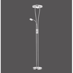 Moderner LED-Deckenfluter Helia aus Stahl, gebürstet, mit Leseleuchte. Höhe ca. 187,5 cm.