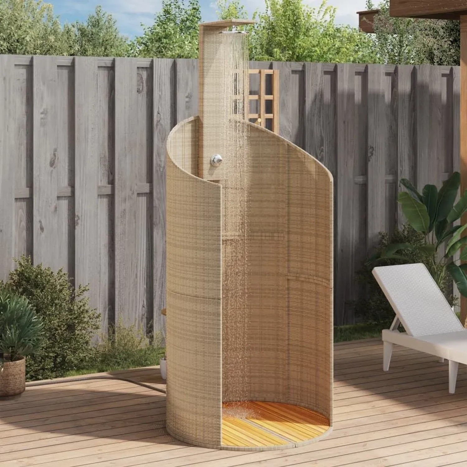 vidaXL Gartendusche Beige 100x100x241,5 cm Poly Rattan Akazienholz 368214_2