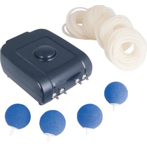 Ubbink AIR 1000 Teichbelüftungspumpe mit 4 Ausströmern und Schläuchen für Gartenteiche.