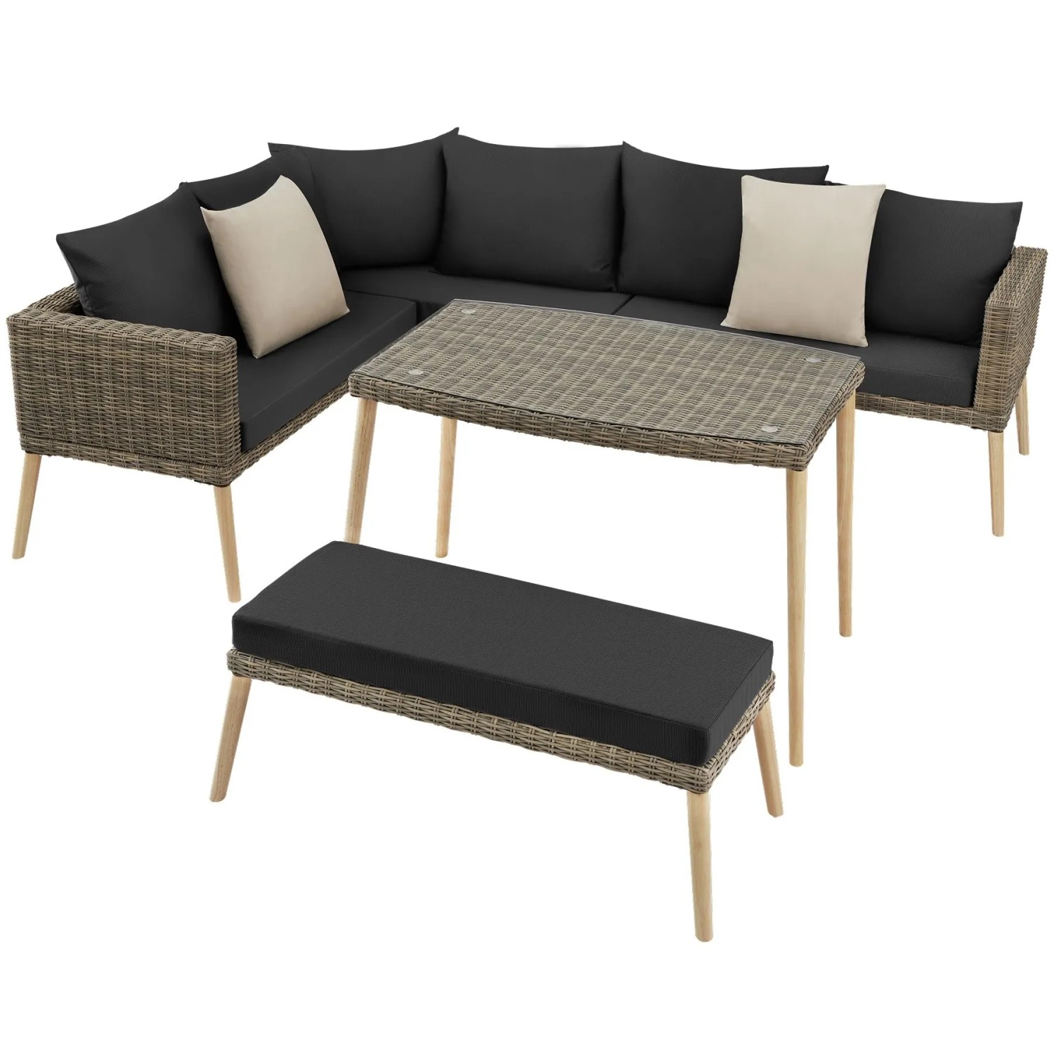 Tectake Aluminium Rattan Lounge Lounge Pula Wetterfest und Uv Beständig Dicke Der Sitzpolster 8 cm  234 x 183 x 73 50 cm Natur