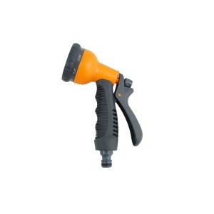 Jardinion Gartenbrause grau-orange mit 7 Modi für Bewässerungssysteme.