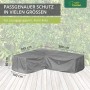 Graue Schutzhülle für eine asymmetrische L-förmige Loungegruppe (325x270x80 cm).