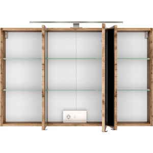 Held Möbel Spiegelschrank Ferrara 100 cm in Wotaneiche mit LED-Leuchte und Einlegeböden.