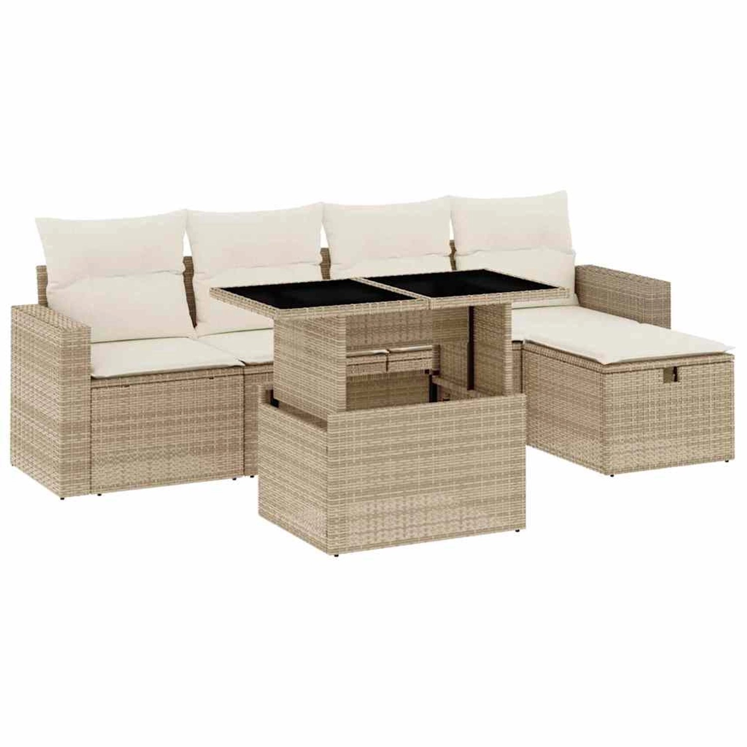 vidaXL 6-Tlg Garten-Sofagarnitur mit Kissen Beige Poly Rattan 3274808 günstig online kaufen