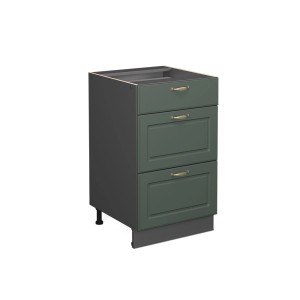 Vicco Küchenunterschrank Fame-Line, Grün-Gold/Anthrazit, 50 cm breit, mit drei Schubladen.