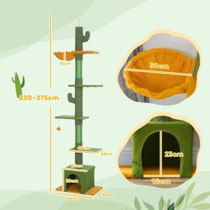PawHut Katzenbaum in Grün mit Kratzsäulen, Katzenhaus und Hängematte, höhenverstellbar.