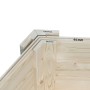 Detailaufnahme der Palmako Grillkota Eva: Holzbohlen und Maße (44 mm, 70x19 mm, 120x34 mm).