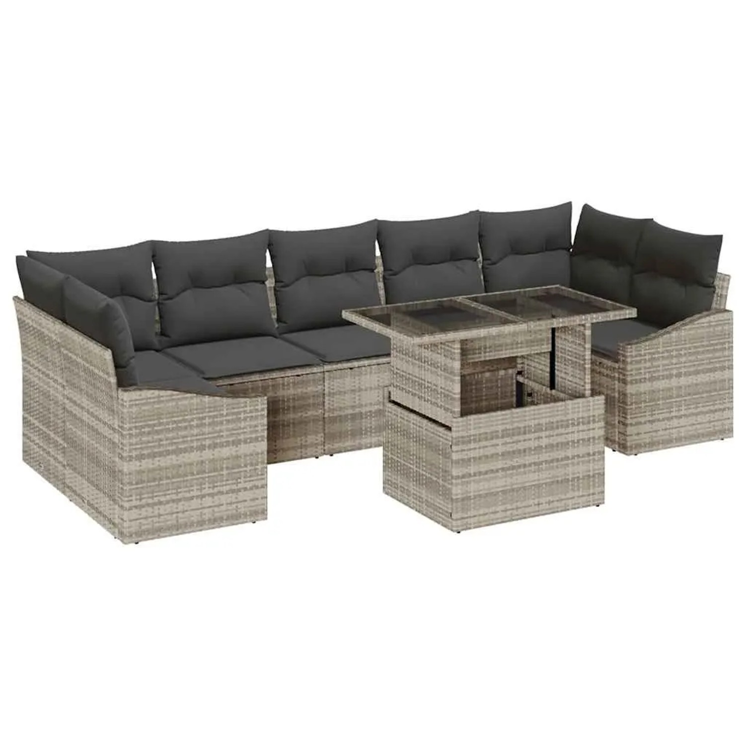 vidaXL Garten-Sofa-Set mit Kissen 8-Tlg Hellgrau Poly-Rattan 3348958