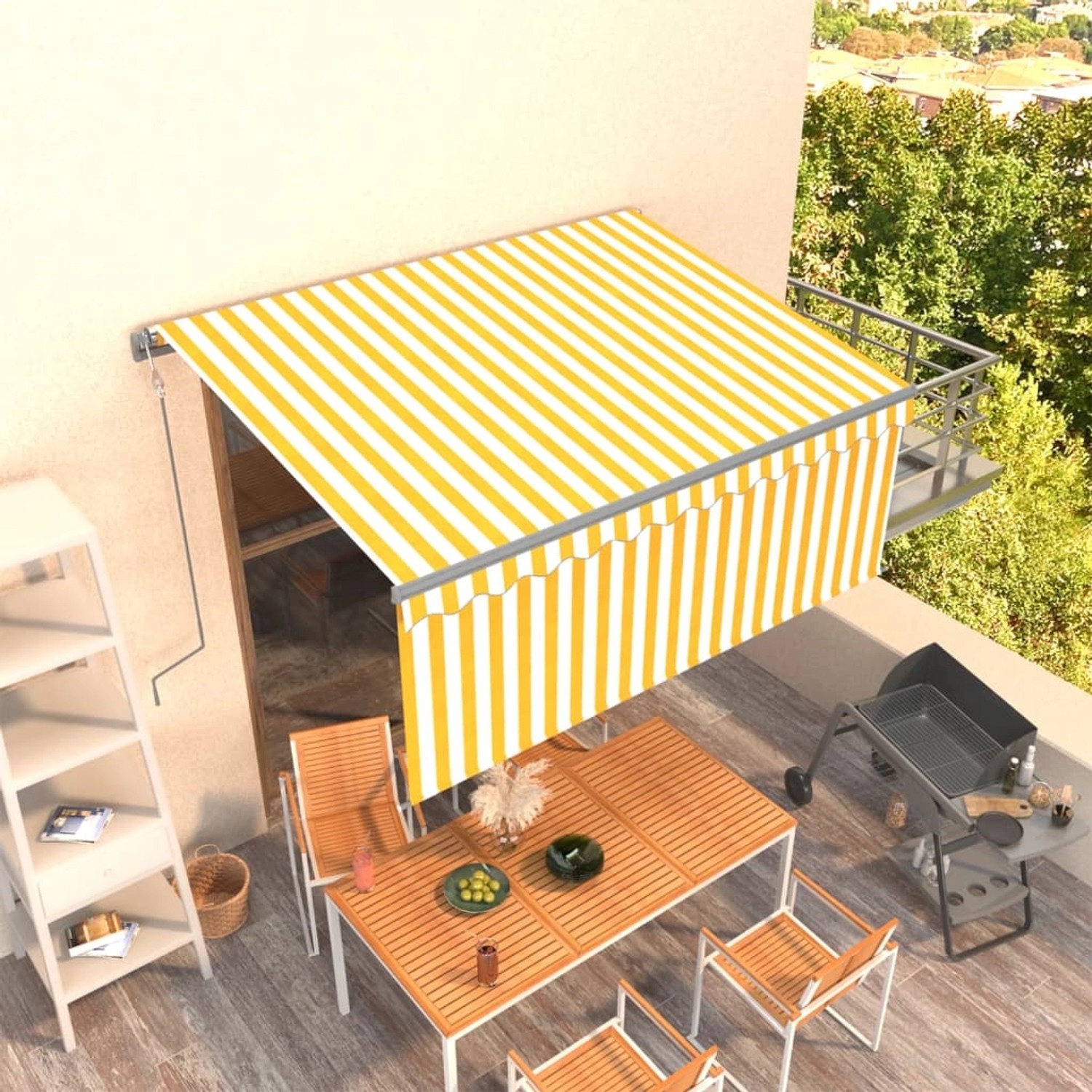 furnicato Markise Automatisch Einziehbar mit Volant 3,5x2,5 m Gelb & Weiß günstig online kaufen