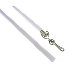 2er-Pack transparente Gardinia Schleuderstäbe (100 cm) aus Kunststoff mit Metallhaken für Gardinenschienen.
