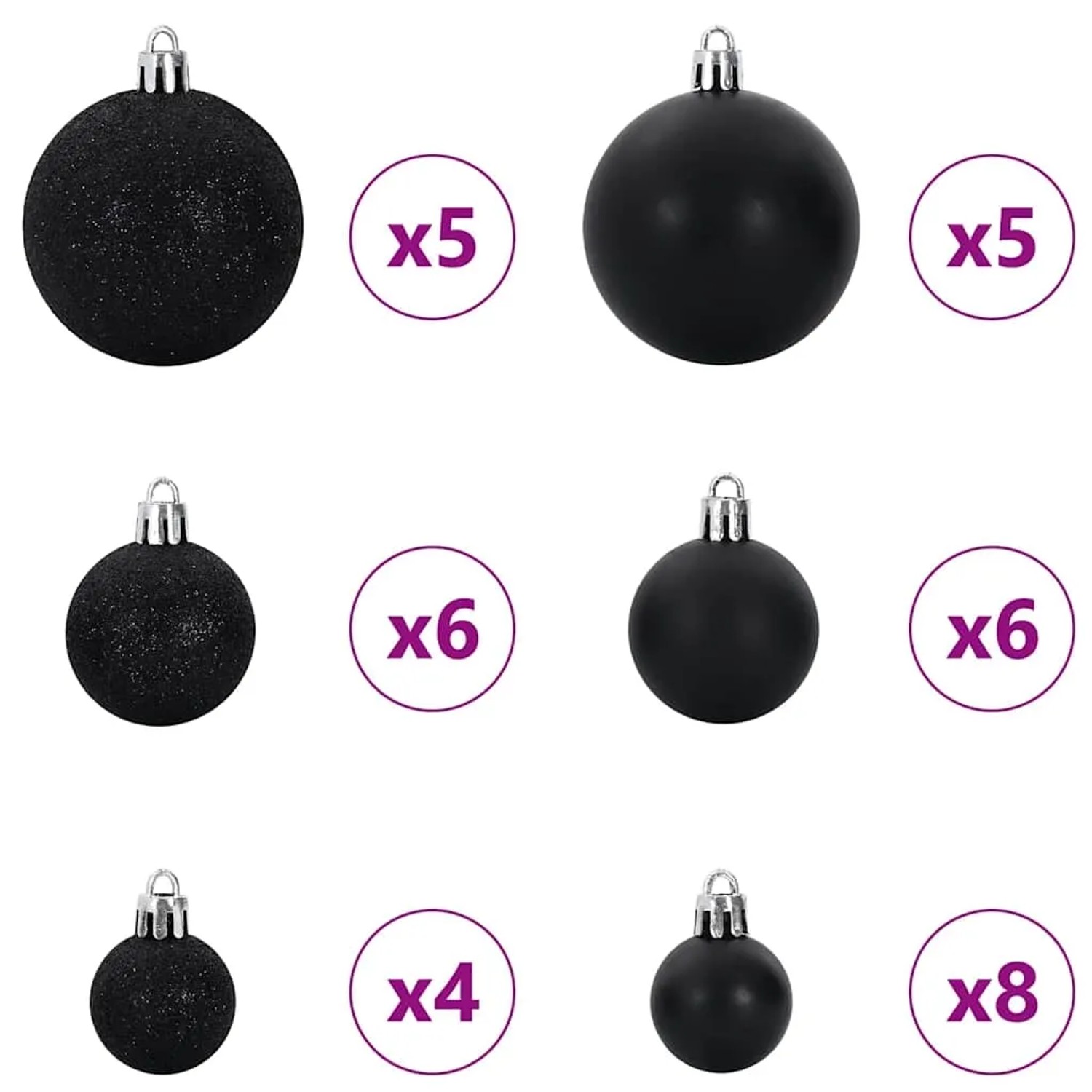 Schwarze Christbaumkugeln Set, glänzend und matt, für künstlichen Weihnachtsbaum