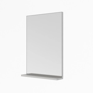 Aquabatos Badspiegel 50x70 cm mit Ablage, Aluminiumrahmen silber matt. Rechteckiger Wandspiegel für Badezimmer.