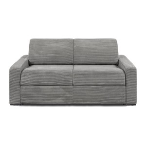 Hellgraues Vente-unique Calito Schlafsofa aus Cord, 3-Sitzer, 194 cm breit.