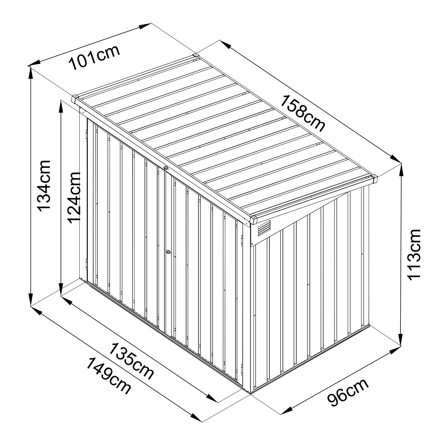 Axi Gartenschrank Oscar Metall, anthrazit, Maße: 158x101x134 cm, geeignet für 2x 240L Mülltonnen.