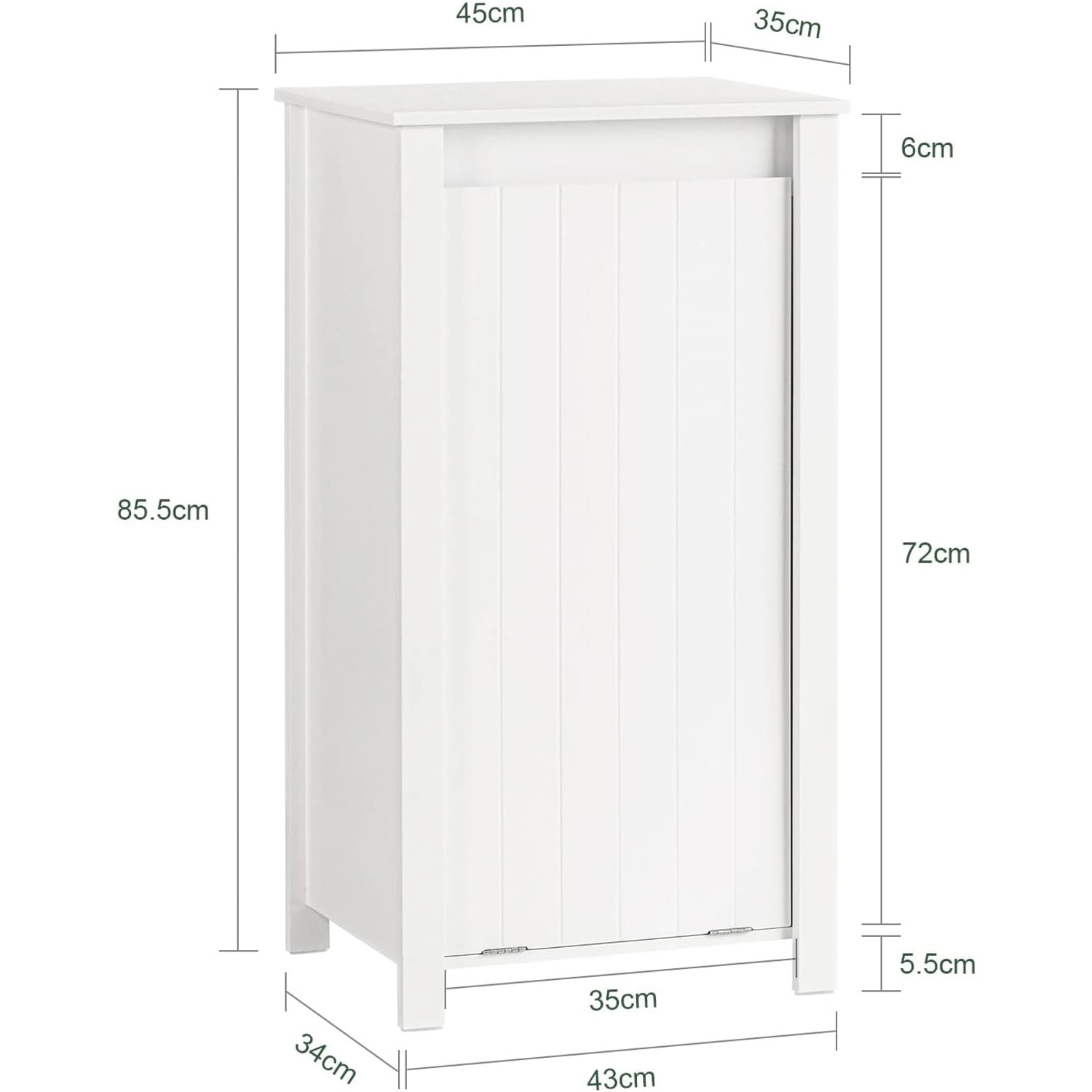 SoBuy Wäscheschrank BZR100-W, weißes Holz, mit ausklappbarem Wäschesack, Teil eines Badmöbel-Sets.