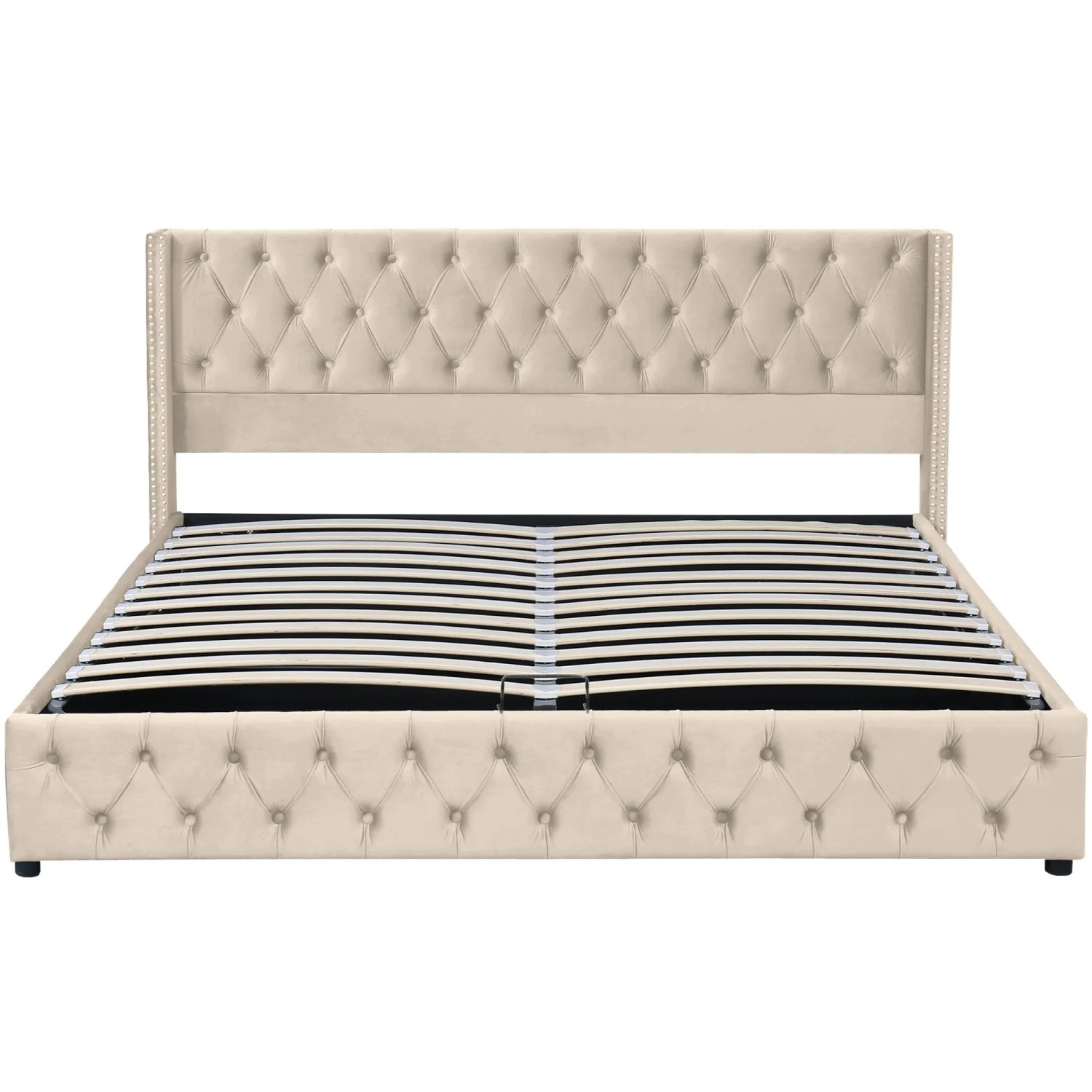 okwish Polsterbett 160x200cm mit Hydraulik Kopfteil Beige ohne Matratze