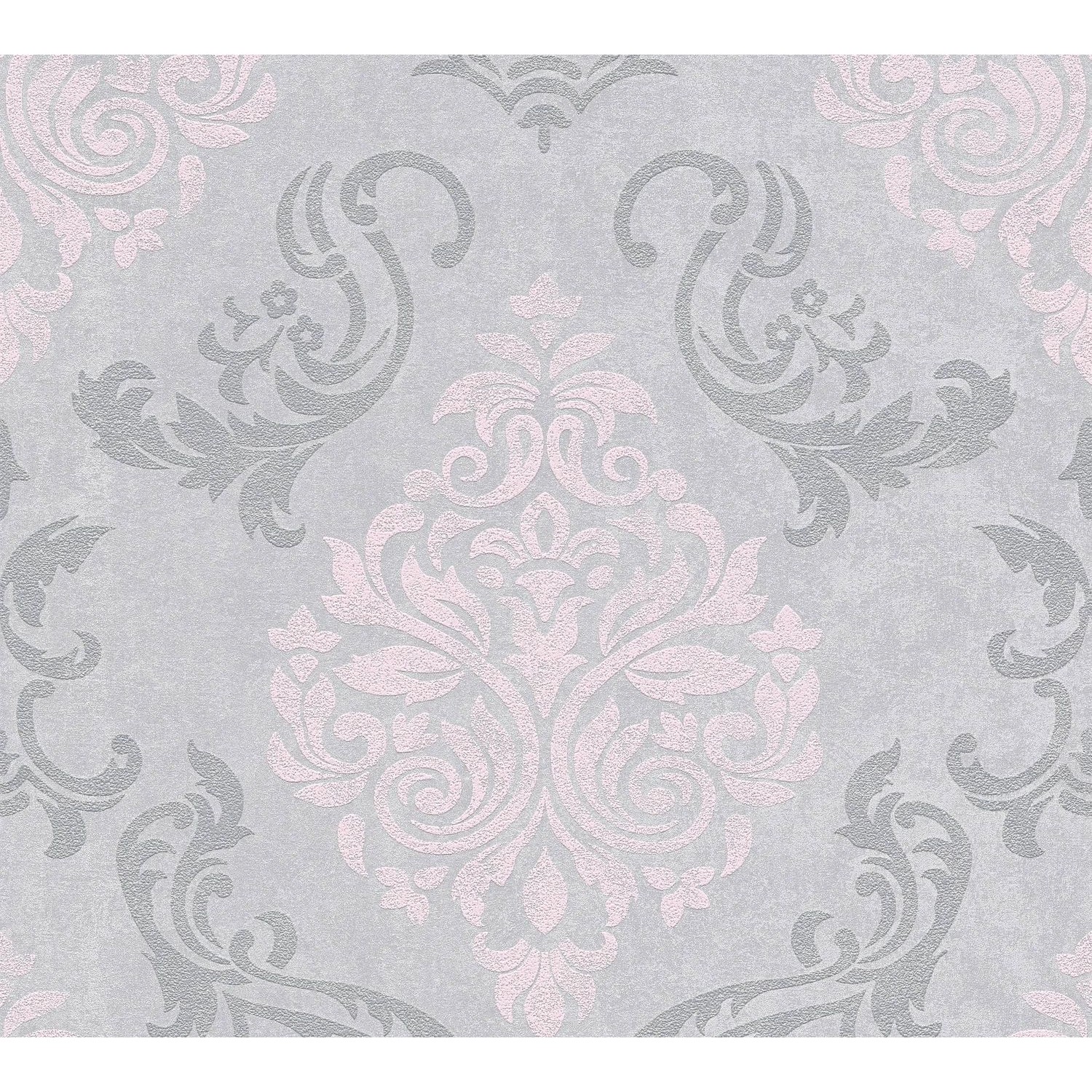 PROFHOME 953726-GU Barock Tapete Metallic Effekt Grau Silber Rosa 0,53 m x günstig online kaufen