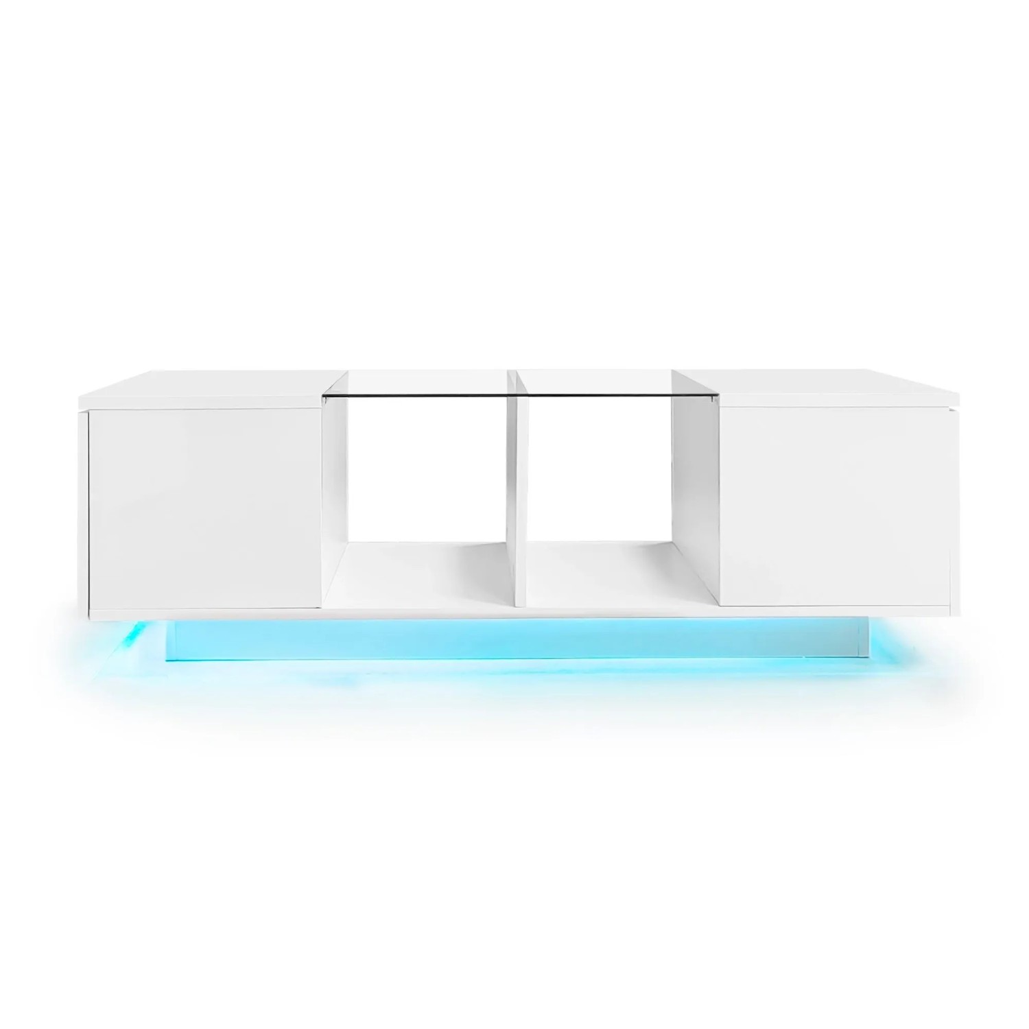 okwish Couchtisch mit LED-Beleuchtung Hochglänzender Tischplatte 120 × 50 cm Weiß