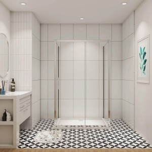 AICA U-Form Duschkabine 120x80cm mit Schiebetür und Seitenwand aus Klarglas im Badezimmer.