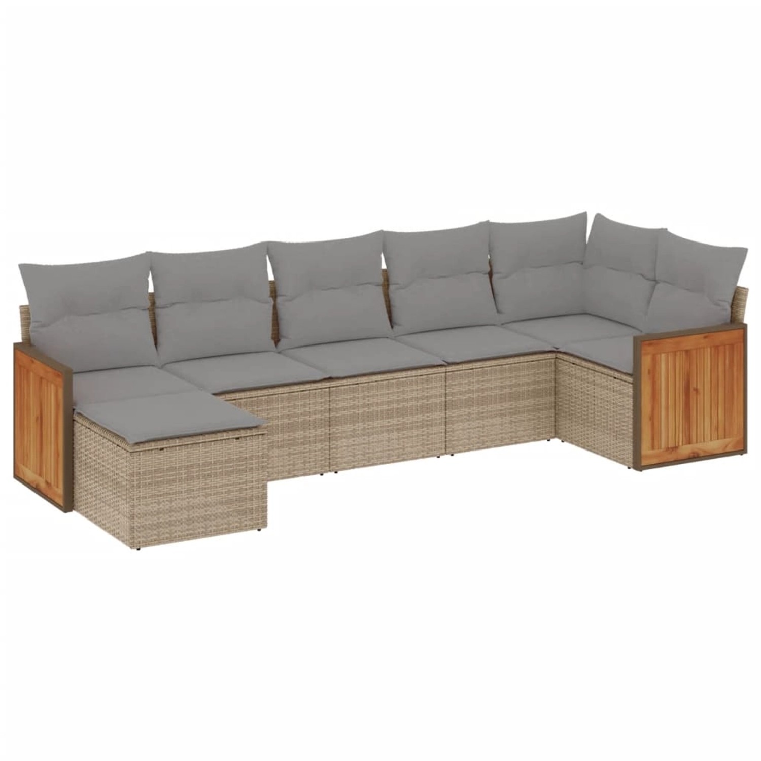 vidaXL 7-Tlg Garten-Sofagarnitur mit Kissen Beige Poly Rattan 3227872