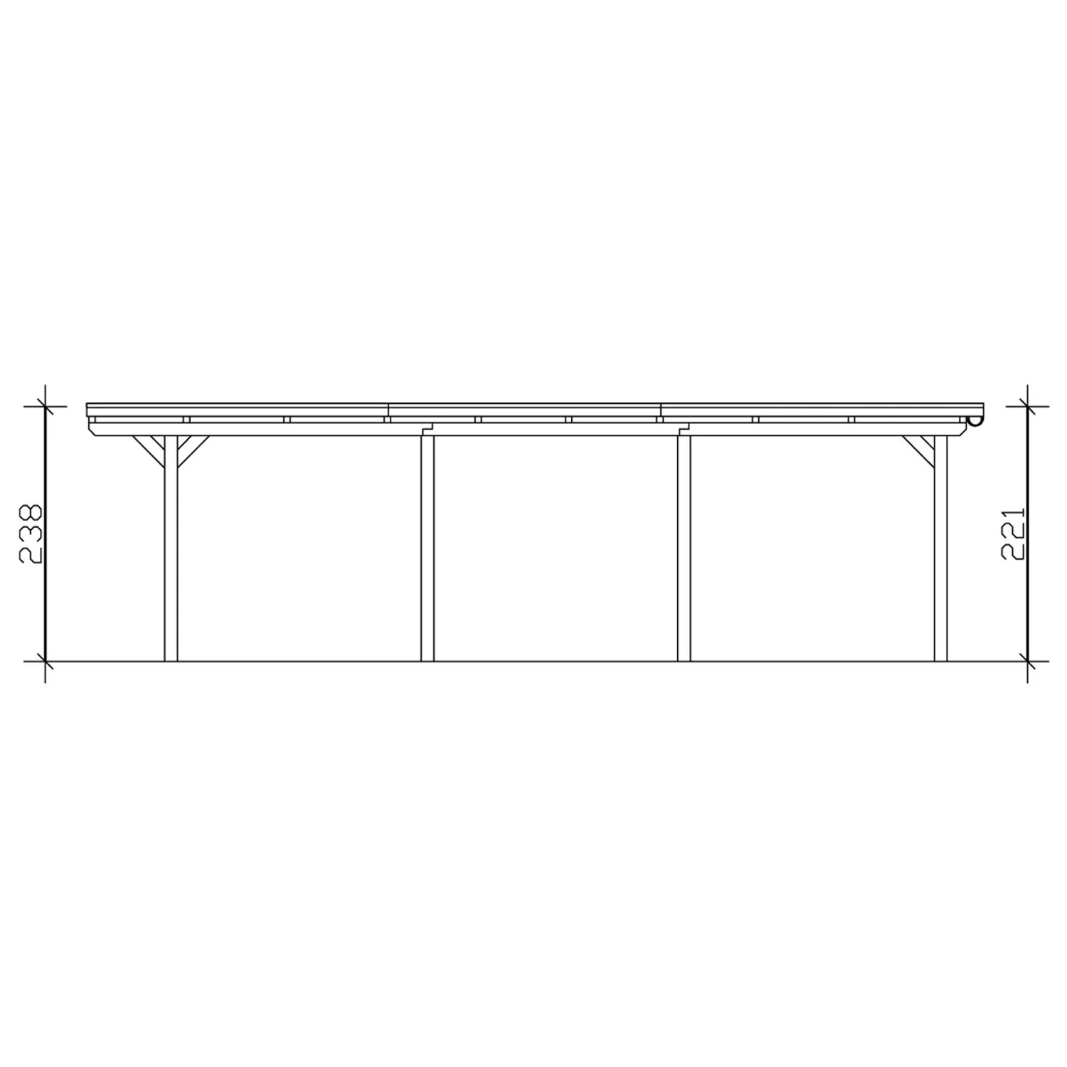 Technische Zeichnung: Skan Holz Einzelcarport Emsland, Flachdach, Maße 354x846 cm.