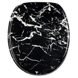 Sanilo WC-Sitz Marmor Schwarz aus Holz, Toilettendeckel mit Marmor-Optik.