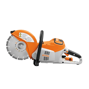 Stihl Akku-Trennschleifer TSA 230 in Orange-Grau mit großer Trennscheibe. Leistungsstarke Schleifmaschine für Bau und Garten.