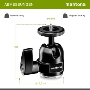 Mantona Small Kugelkopf Für Kamera Stativ 1/4'' 3/8'' Stativkopf Gewindeadapter