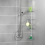 Wenko Teleskop-Duschecke Compact, silbernes Aluminium-Regal mit vier Ablagen in der Dusche.
