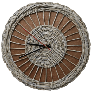 DELUKE Wanduhr Groß Holz RATTAN 37cm Ø Massivholz Geräuschlos Wohnzimmeruhr Holzoptik Küchenuhr Dekouhr